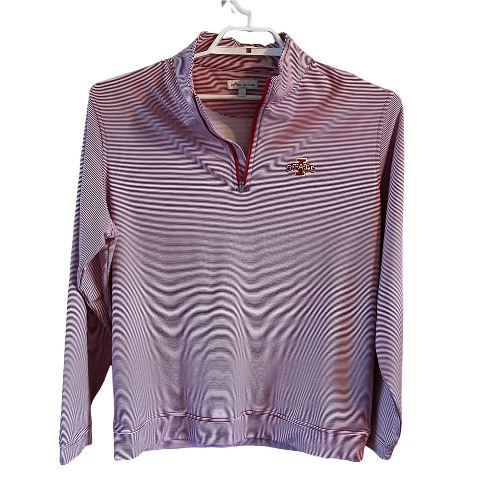 Peter Millar Iowa State red and white striped 1/4 zip pullover EUC size large